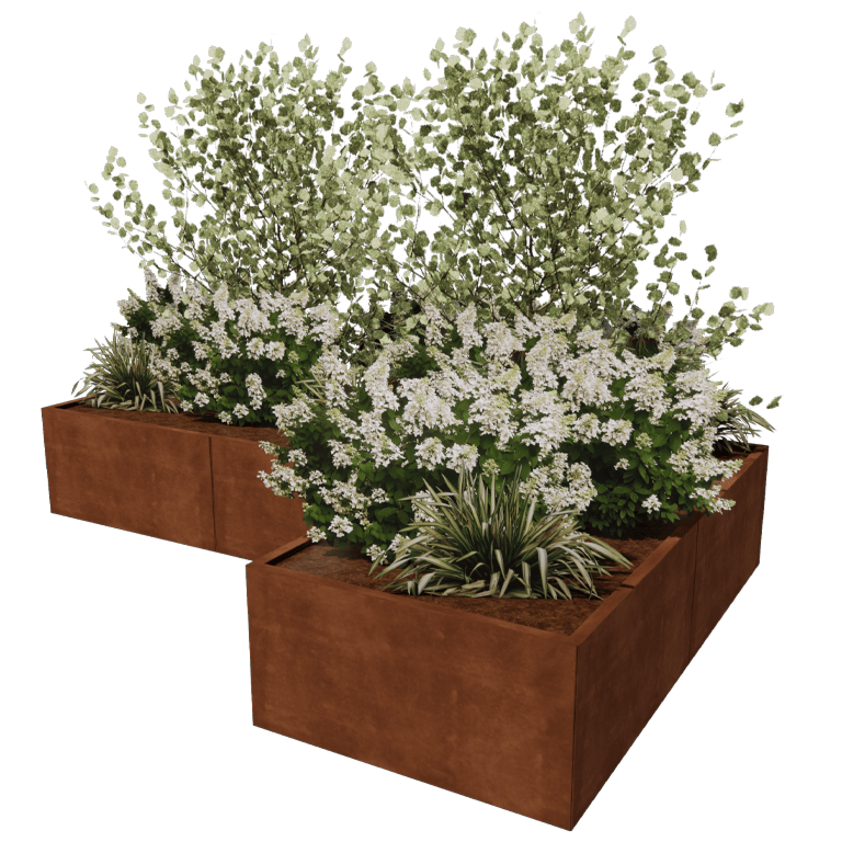 Cortenstaal plantenbak - L-vorm - 300 x 200 cm