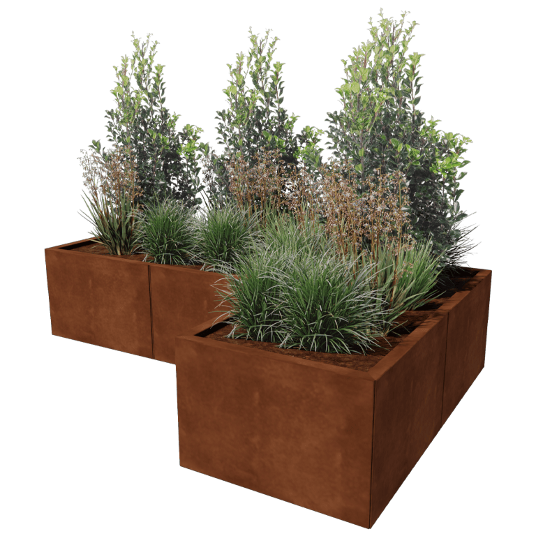 Cortenstaal plantenbak - L-vorm - 180 x 120 cm