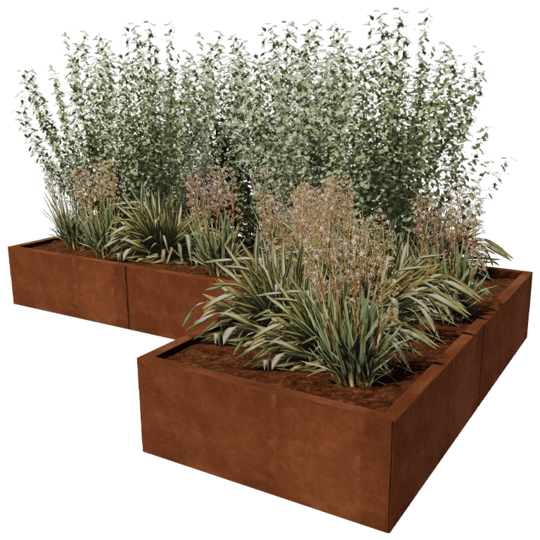 Cortenstaal plantenbak - L-vorm - 240 x 160 cm