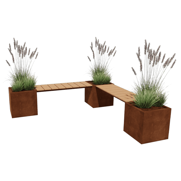 Cortenstaal plantenbak - Vierkant - Hoekopstelling - 221,2 x 221,2 x 50 cm - Met bankje