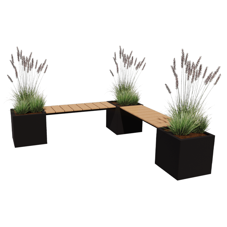 Stalen plantenbak - Vierkant - Hoekopstelling - 221,2 x 221,2 x 50 cm - Met bankje