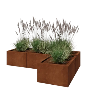 Cortenstaal plantenbak - L-vorm - 150 x 100 x 30 cm - Met bodemplaat