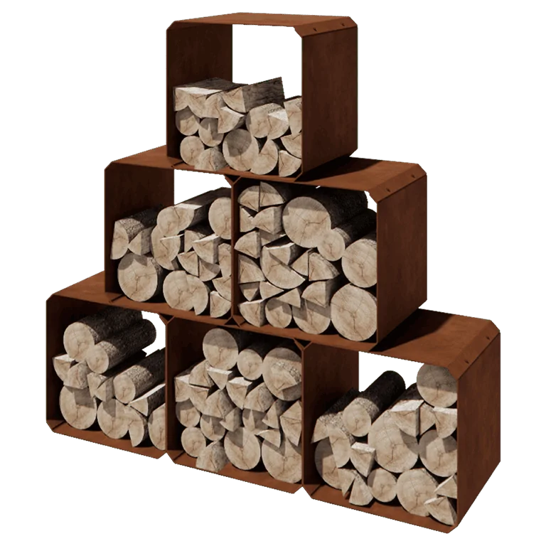 Cortenstaal houtopslag - Colorado 6 stuks - 40 x 40 x 40 cm