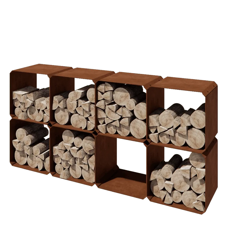 Cortenstaal houtopslag - Colorado 8 stuks - 40 x 40 x 40 cm