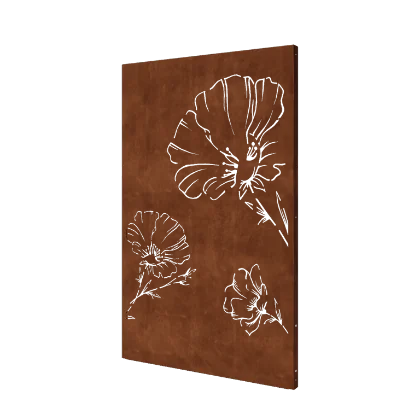 Cortenstaal paneel - Klaproos - 120 x 6 x 190 cm