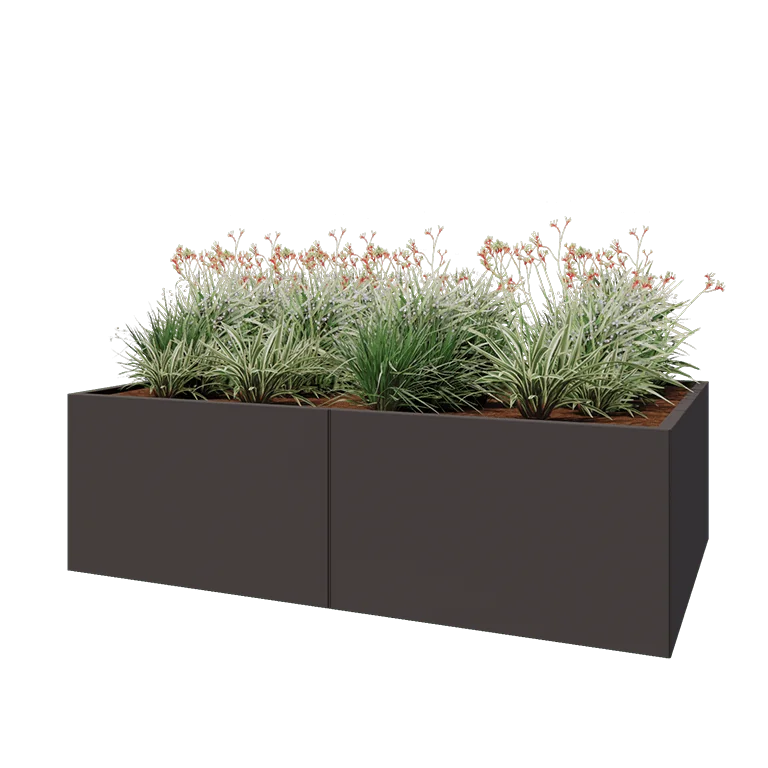 Stalen plantenbak XXL - Rechthoek - 200 x 80 x 60 cm - RAL7016 mat (antraciet grijs) - Met bodemplaat