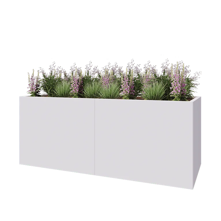 Stalen plantenbak XXL - Rechthoek - 200 x 80 x 80 cm - RAL9010 mat (wit) - Met bodemplaat