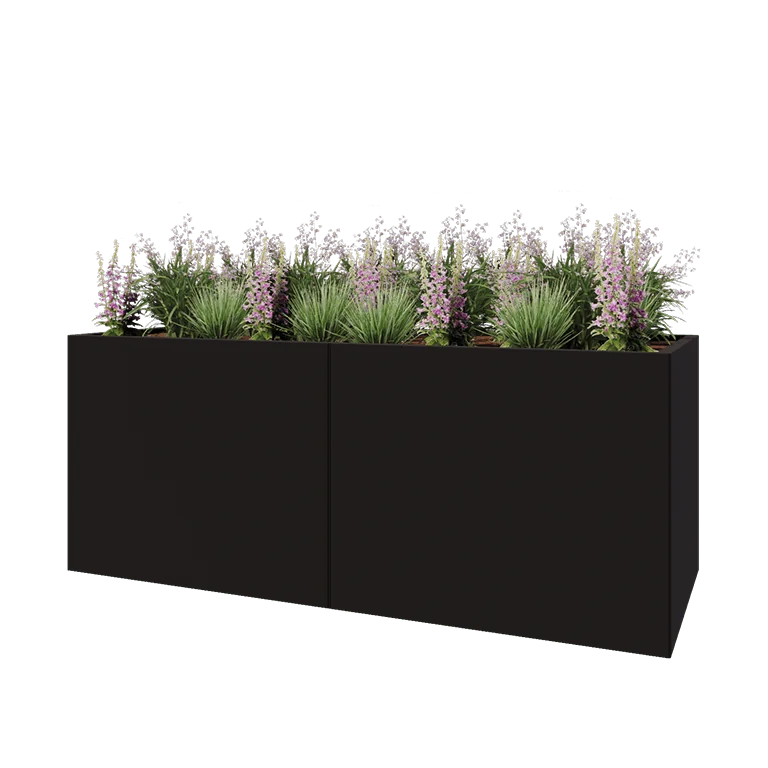 Stalen plantenbak XXL - Rechthoek - 200 x 80 x 80 cm - RAL9005 mat (zwart) - Met bodemplaat