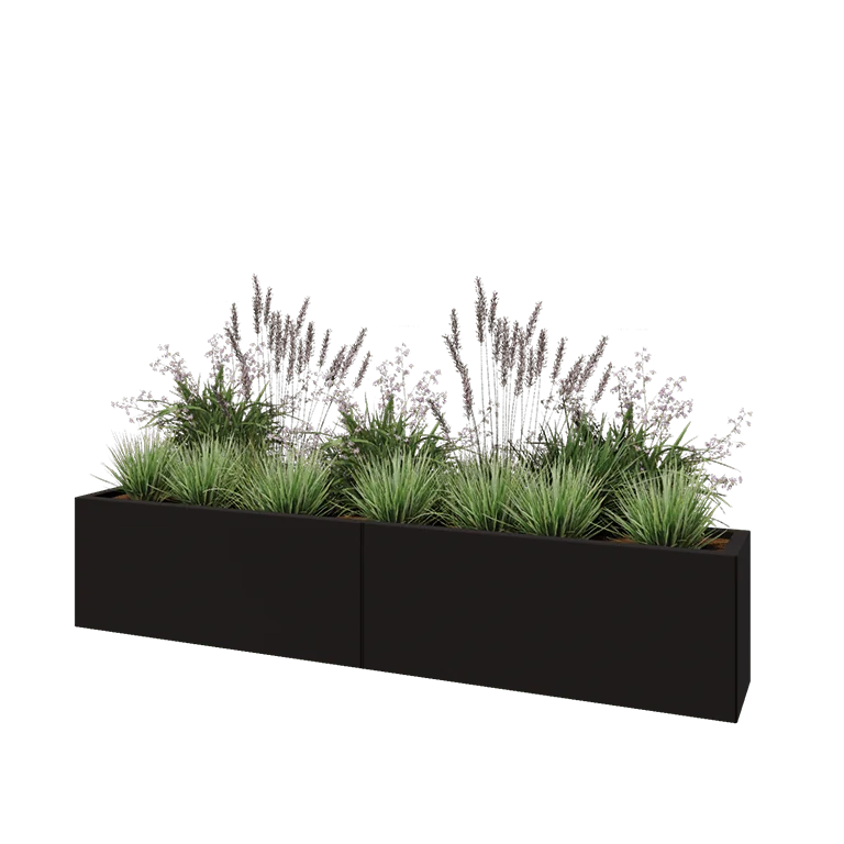 Stalen plantenbak XXL - Rechthoek - 200 x 30 x 40 cm - RAL9005 mat (zwart) - Zonder bodemplaat