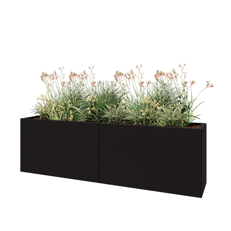 Stalen plantenbak XXL - Rechthoek - 200 x 40 x 60 cm - RAL9005 mat (zwart) - Met bodemplaat
