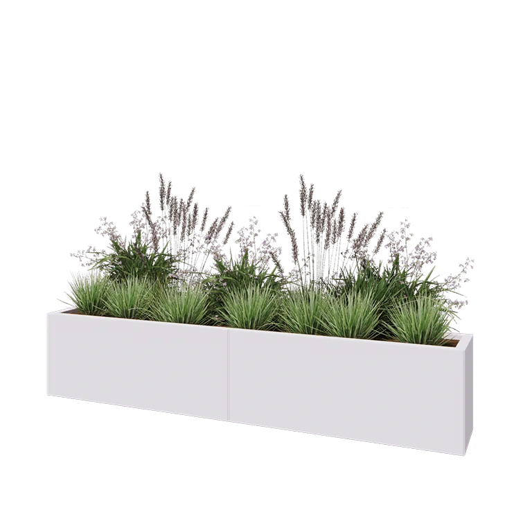 Stalen plantenbak XXL - Rechthoek - 200 x 30 x 40 cm - RAL9010 mat (wit) - Met bodemplaat