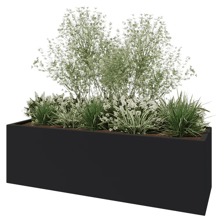 Polyester plantenbak - Rechthoek - 200 x 60 x 60 cm - RAL7021 mat (zwartgrijs) - Met bodem