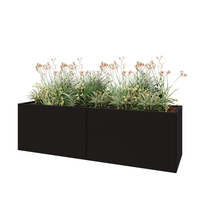 Stalen plantenbak XXL - Rechthoek - 200 x 60 x 60 cm - RAL9005 mat (zwart) - Zonder bodemplaat