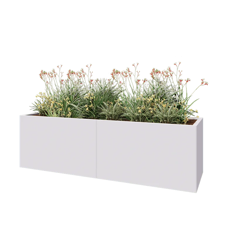Stalen plantenbak XXL - Rechthoek - 200 x 60 x 60 cm - RAL9010 mat (wit) - Met bodemplaat