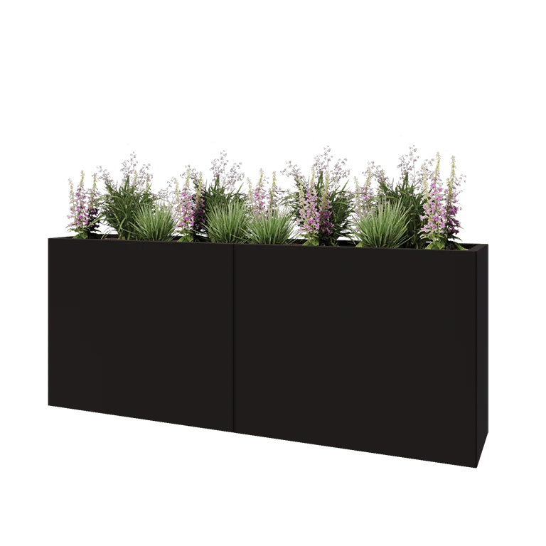 Stalen plantenbak XXL - Rechthoek - 200 x 40 x 80 cm - RAL9005 mat (zwart) - Met bodemplaat