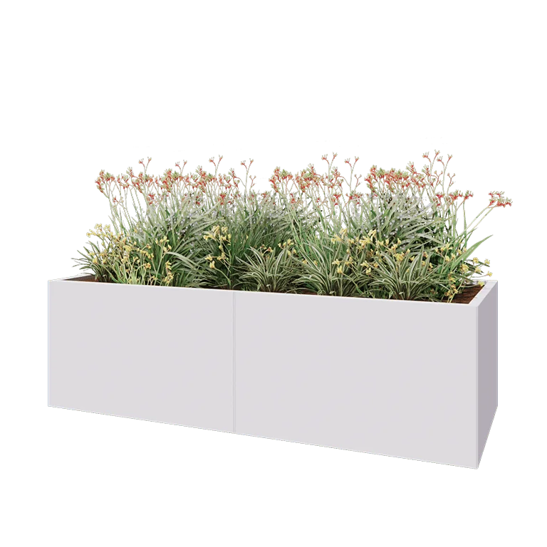 Stalen plantenbak XXL - Rechthoek - 200 x 80 x 60 cm - RAL9010 mat (wit) - Met bodemplaat