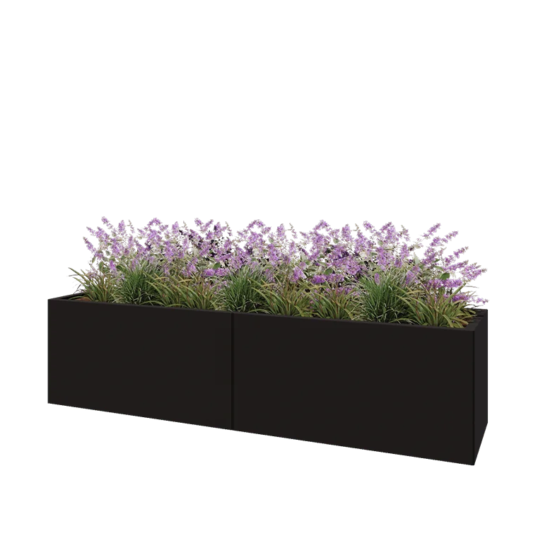 Stalen plantenbak XXL - Rechthoek - 200 x 50 x 50 cm - RAL9005 mat (zwart) - Zonder bodemplaat
