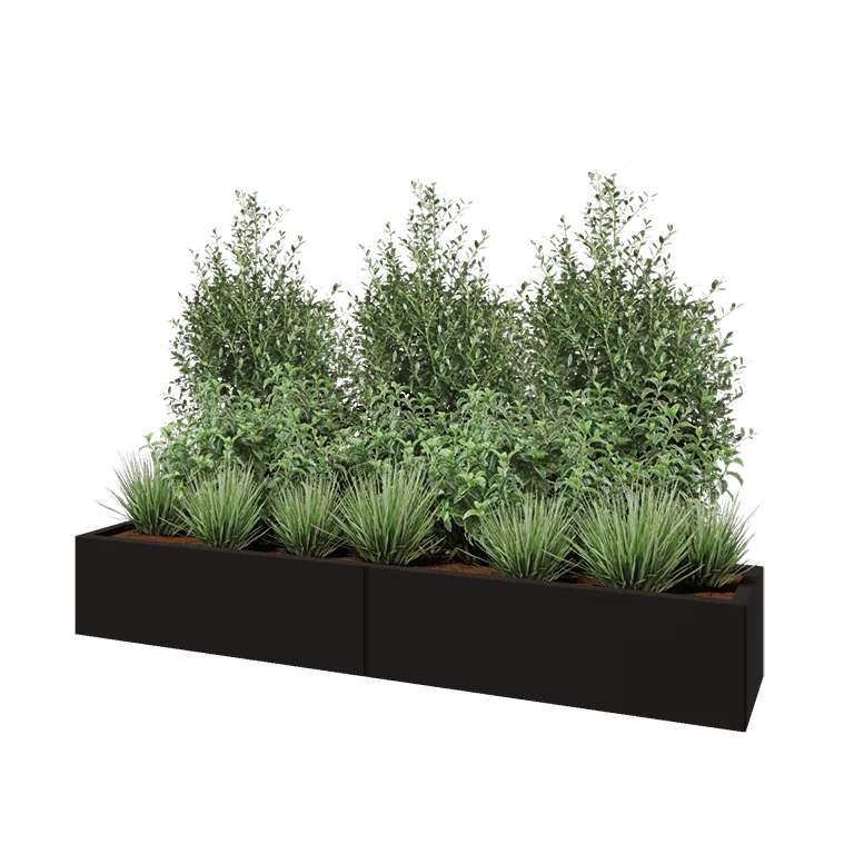 Stalen plantenbak XXL - Rechthoek - 200 x 40 x 30 cm - RAL9005 mat (zwart) - Zonder bodemplaat