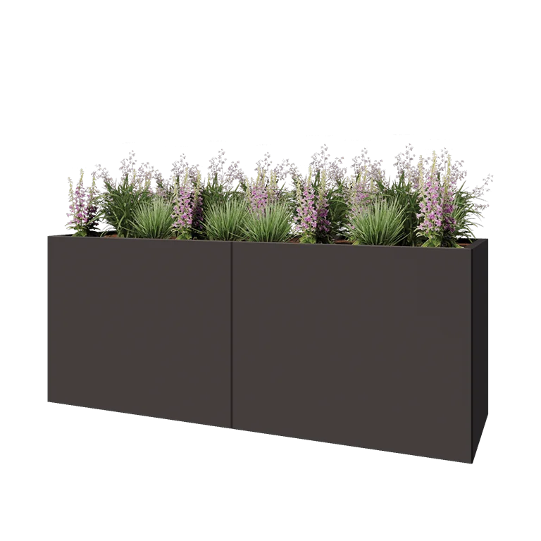 Stalen plantenbak XXL - Rechthoek - 200 x 60 x 80 cm - RAL7016 mat (antraciet grijs) - Met bodemplaat