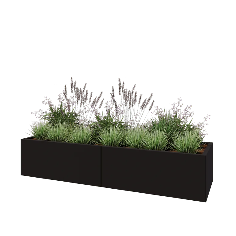 Stalen plantenbak XXL - Rechthoek - 200 x 60 x 40 cm - RAL9005 mat (zwart) - Zonder bodemplaat