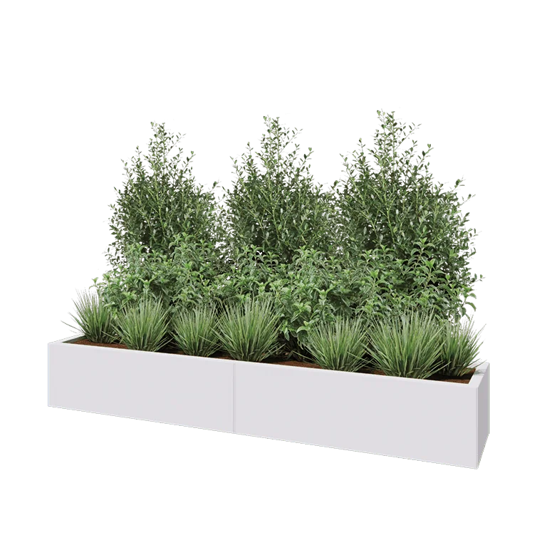 Stalen plantenbak XXL - Rechthoek - 200 x 40 x 30 cm - RAL9010 mat (wit) - Met bodemplaat