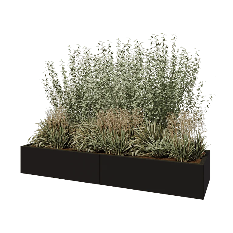 Stalen plantenbak XXL - Rechthoek - 200 x 60 x 30 cm - RAL9005 mat (zwart) - Met bodemplaat