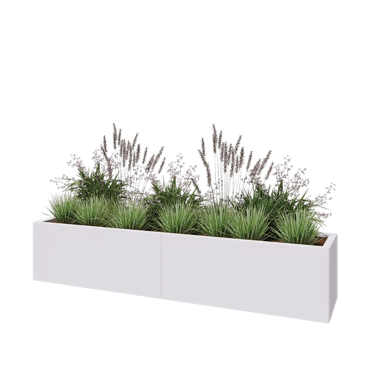Stalen plantenbak XXL - Rechthoek - 200 x 40 x 40 cm - RAL9010 mat (wit) - Met bodemplaat