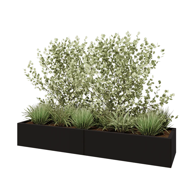 Stalen plantenbak XXL - Rechthoek - 200 x 50 x 30 cm - RAL9005 mat (zwart) - Zonder bodemplaat