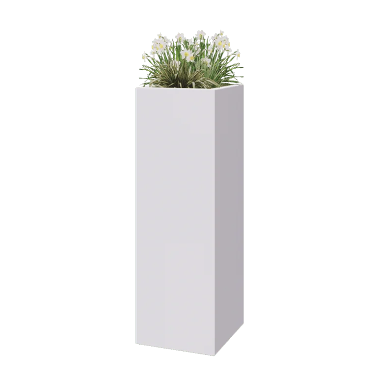 Polyester plantenbak - Vierkant - 40 x 40 x 120 cm - RAL9010 mat (wit) - Met bodem