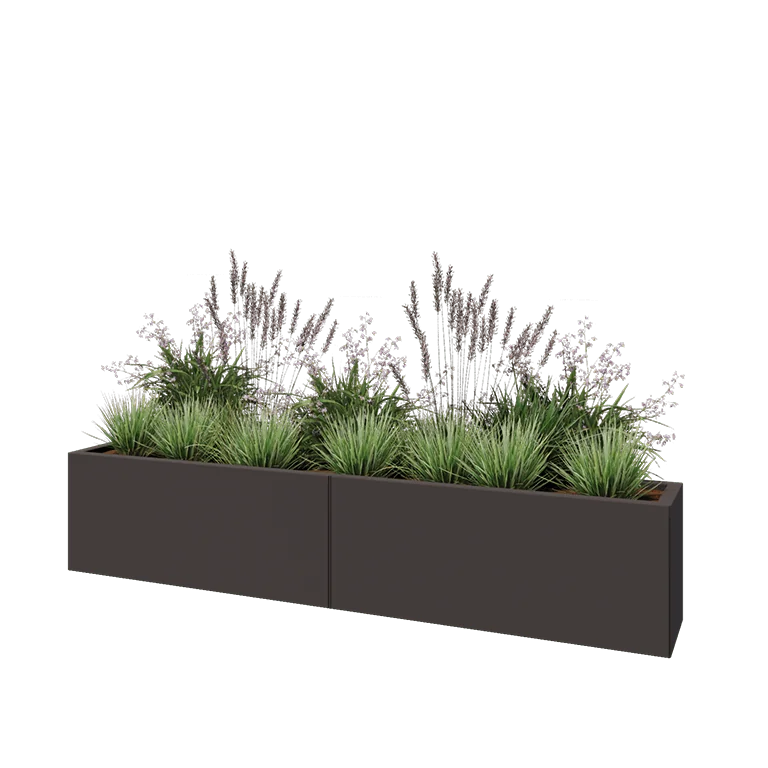 Stalen plantenbak XXL - Rechthoek - 200 x 30 x 40 cm - RAL7016 mat (antraciet grijs) - Met bodemplaat