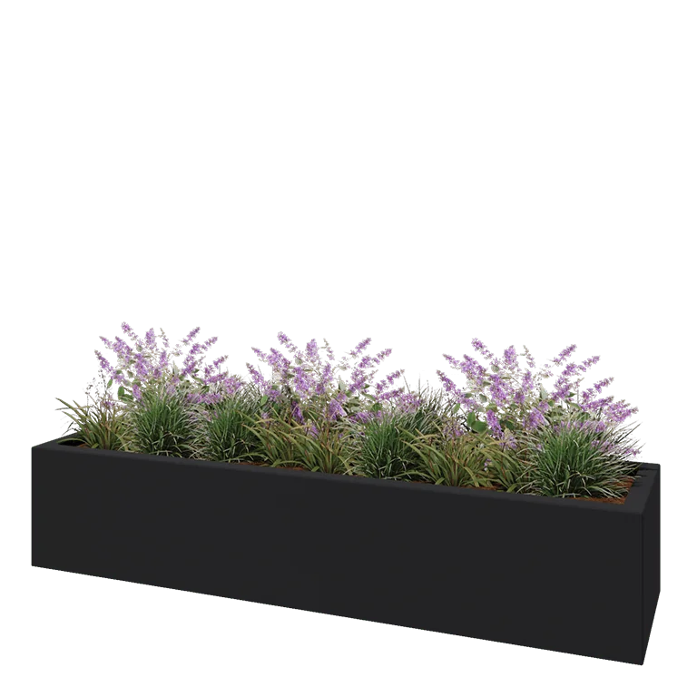 Polyester plantenbak - Rechthoek - 200 x 50 x 40 cm - RAL7021 mat (zwartgrijs) - Met bodem