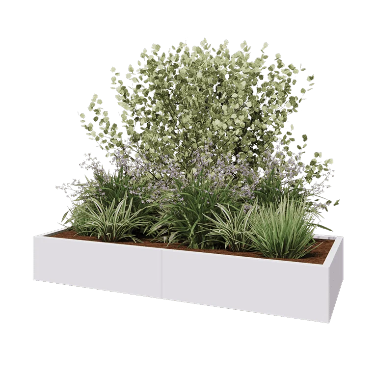 Stalen plantenbak XXL - Rechthoek - 200 x 80 x 30 cm - RAL9010 mat (wit) - Met bodemplaat
