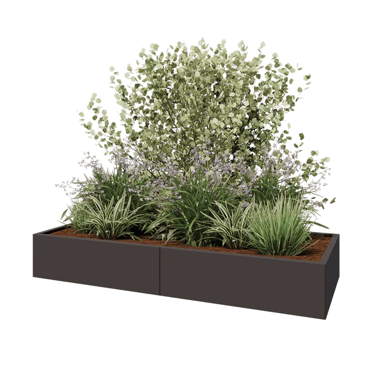 Stalen plantenbak XXL - Rechthoek - 200 x 80 x 30 cm - RAL7016 mat (antraciet grijs) - Met bodemplaat