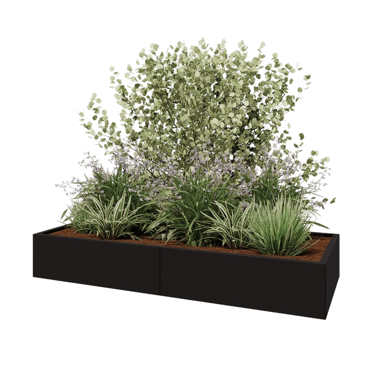 Stalen plantenbak XXL - Rechthoek - 200 x 80 x 30 cm - RAL9005 mat (zwart) - Zonder bodemplaat
