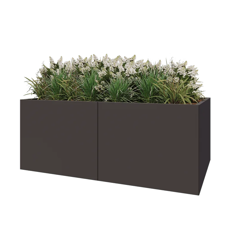 Stalen plantenbak XXL - Rechthoek - 200 x 80 x 80 cm - RAL7016 mat (antraciet grijs) - Met bodemplaat