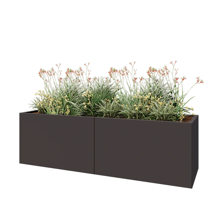 Stalen plantenbak XXL - Rechthoek - 200 x 60 x 60 cm - RAL7016 mat (antraciet grijs) - Met bodemplaat