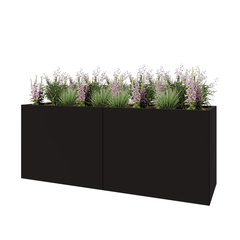 Stalen plantenbak XXL - Rechthoek - 200 x 60 x 80 cm - RAL9005 mat (zwart) - Met bodemplaat