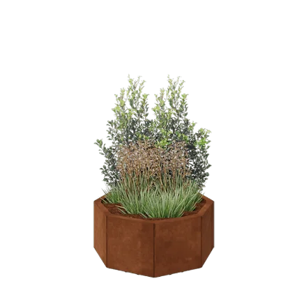 Cortenstaal plantenbak - Achthoek - 72,4 x 72,4 x 30 cm - Met bodemplaat - Met poten