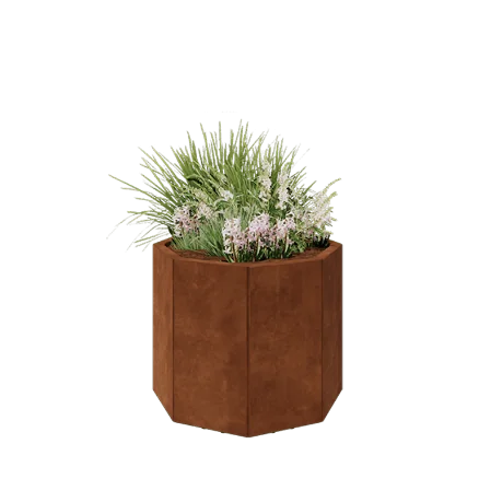 Cortenstaal plantenbak - Achthoek - 72,4 x 72,4 x 60 cm - Met bodemplaat - Met poten