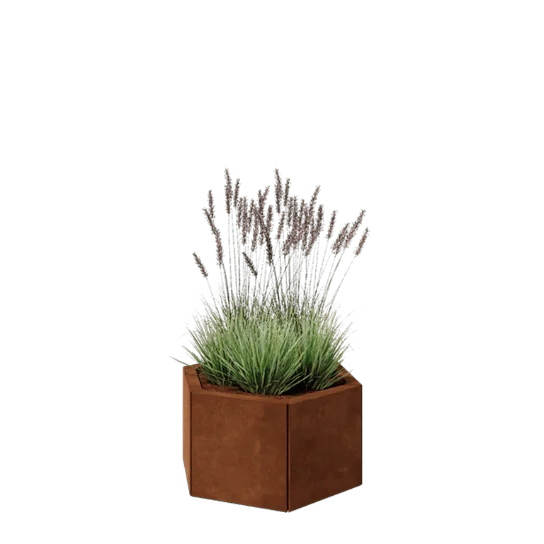 Cortenstaal plantenbak - Zeshoek - 59,3 x 52 x 30 cm - Met bodemplaat