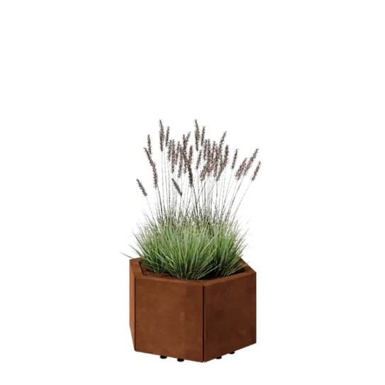 Cortenstaal plantenbak - Zeshoek - 59,3 x 52 x 30 cm - Met bodemplaat - Met poten