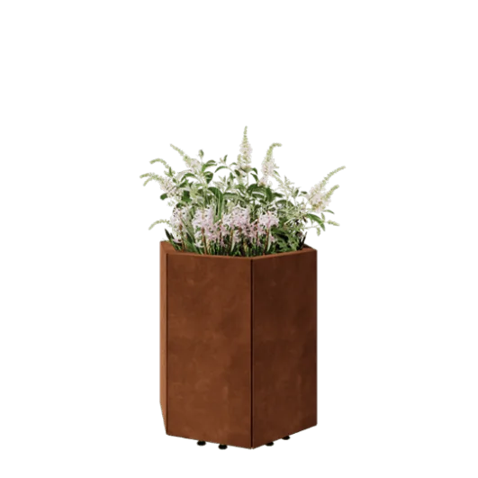 Cortenstaal plantenbak - Zeshoek - 59,3 x 52 x 60 cm - Met bodemplaat - Met poten