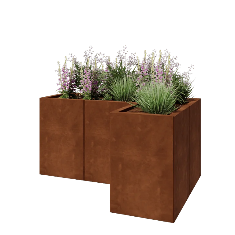 Cortenstaal plantenbak - L-vorm - 120 x 80 x 60 cm - Met bodemplaat