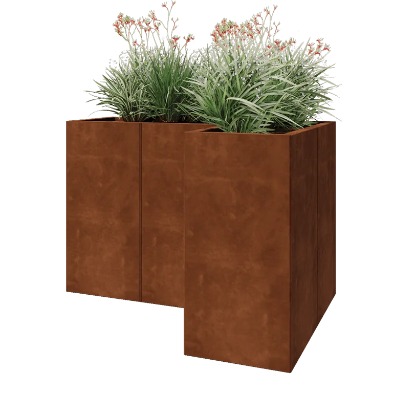 Cortenstaal plantenbak - L-vorm - 120 x 80 x 80 cm - Met bodemplaat