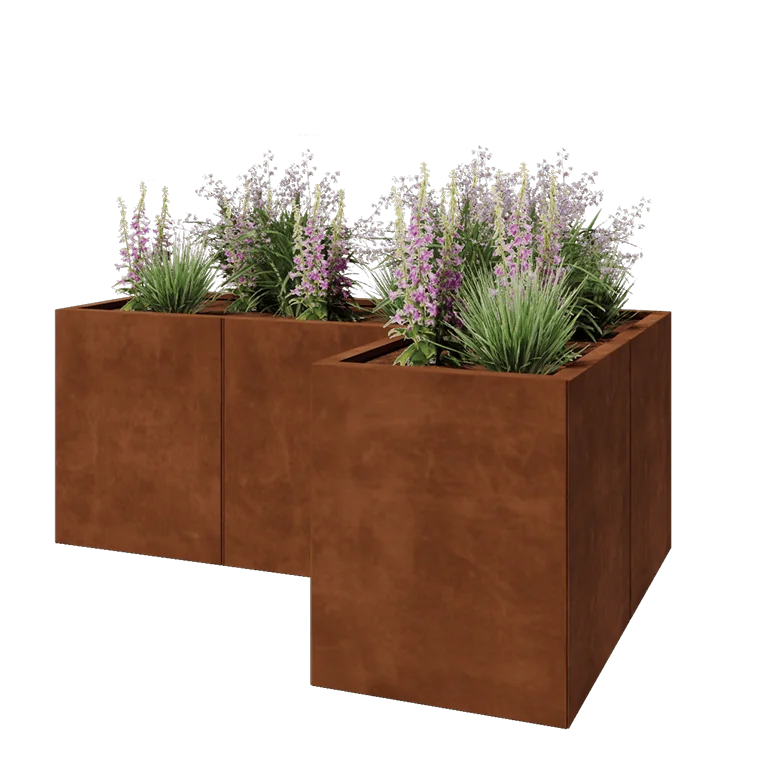 Cortenstaal plantenbak - L-vorm - 150 x 100 x 60 cm - Met bodemplaat