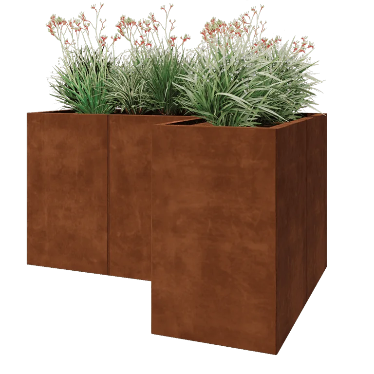 Cortenstaal plantenbak - L-vorm - 150 x 100 x 80 cm - Met bodemplaat