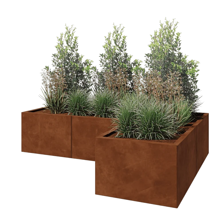 Cortenstaal plantenbak - L-vorm - 180 x 120 x 40 cm - Met bodemplaat