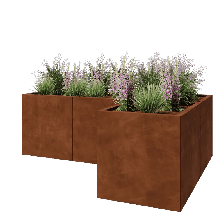 Cortenstaal plantenbak - L-vorm - 180 x 120 x 60 cm - Met bodemplaat