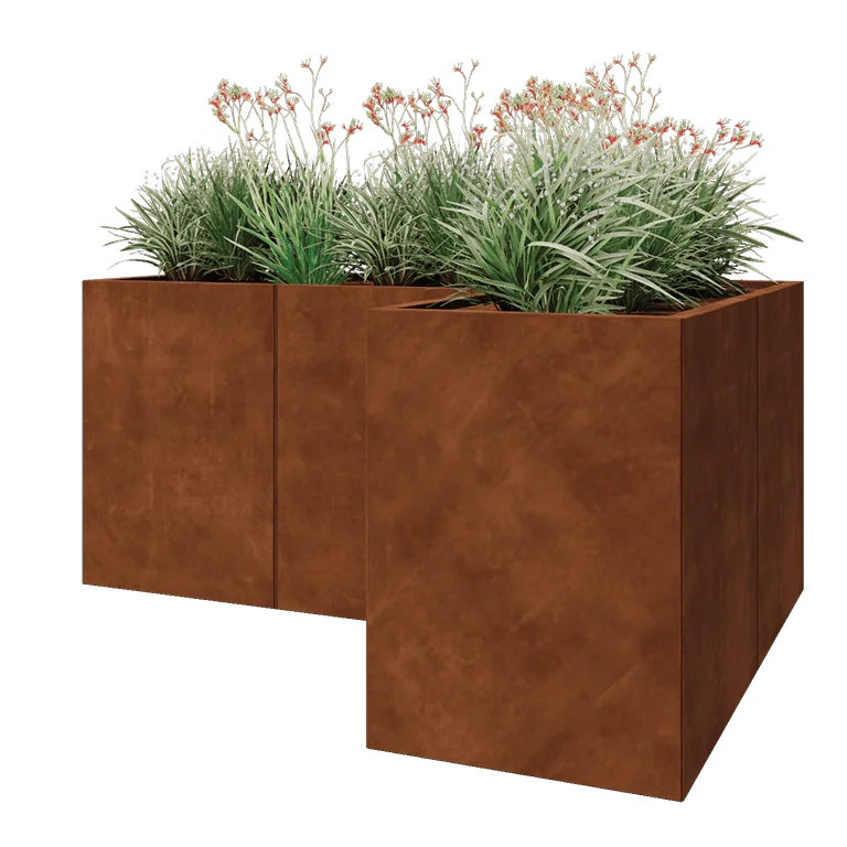 Cortenstaal plantenbak - L-vorm - 180 x 120 x 80 cm - Met bodemplaat