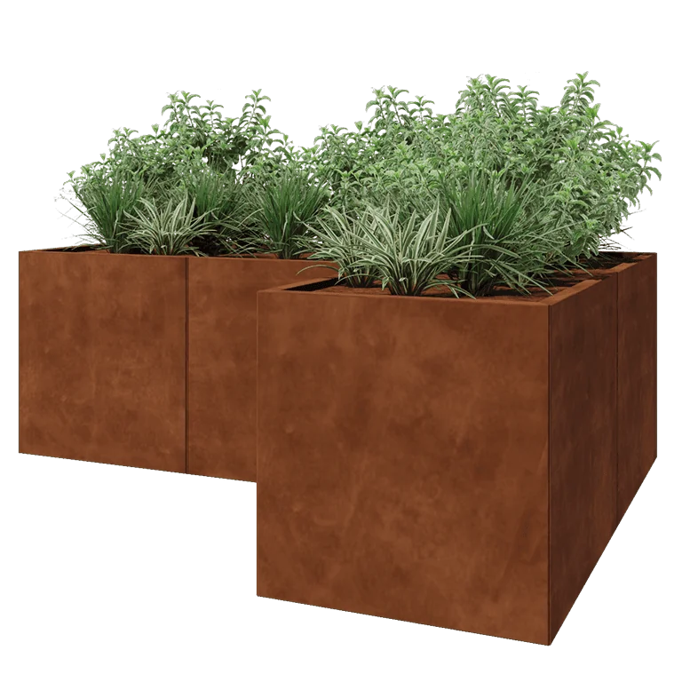 Cortenstaal plantenbak - L-vorm - 210 x 140 x 70 cm - Met bodemplaat